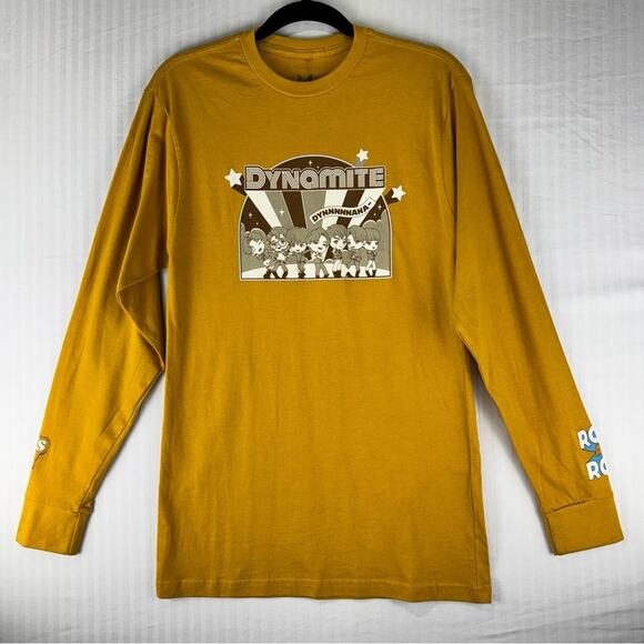 Tiny Tan BTS K-POP Dynamite Long-Sleeve Shirt Mustard Yellow Men’s Size Small - Picture 1 of 3